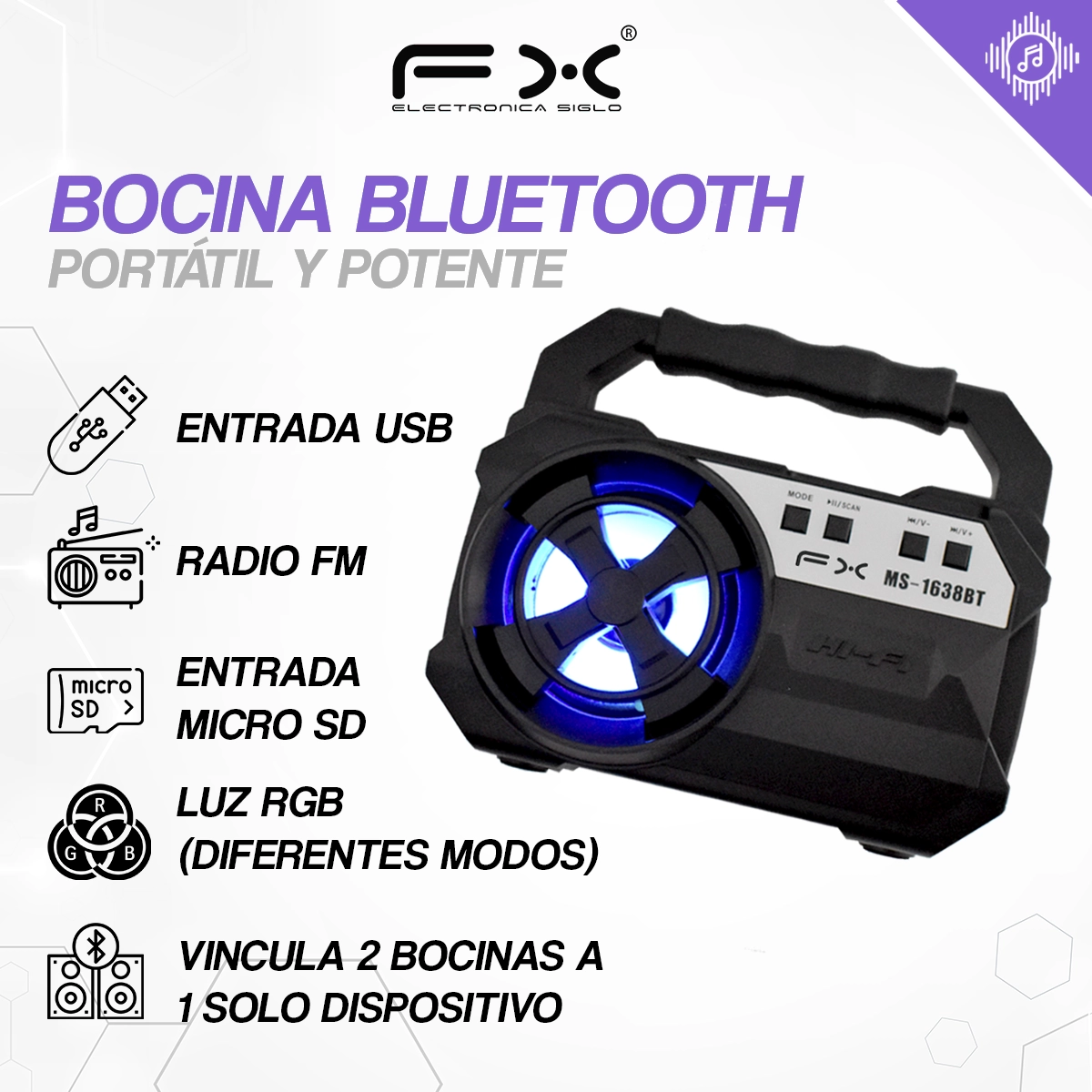 Bocina con Bluetooth MS-1638BT - Image 2