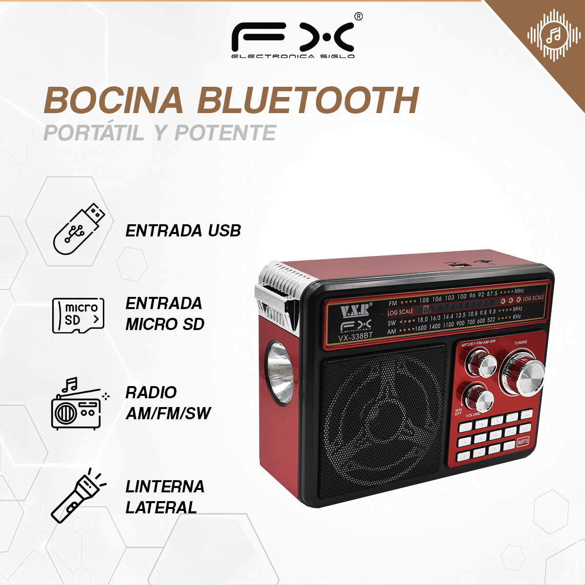 Bocina bluetooth radio fm Diseño Vintage VX 338 Rojo