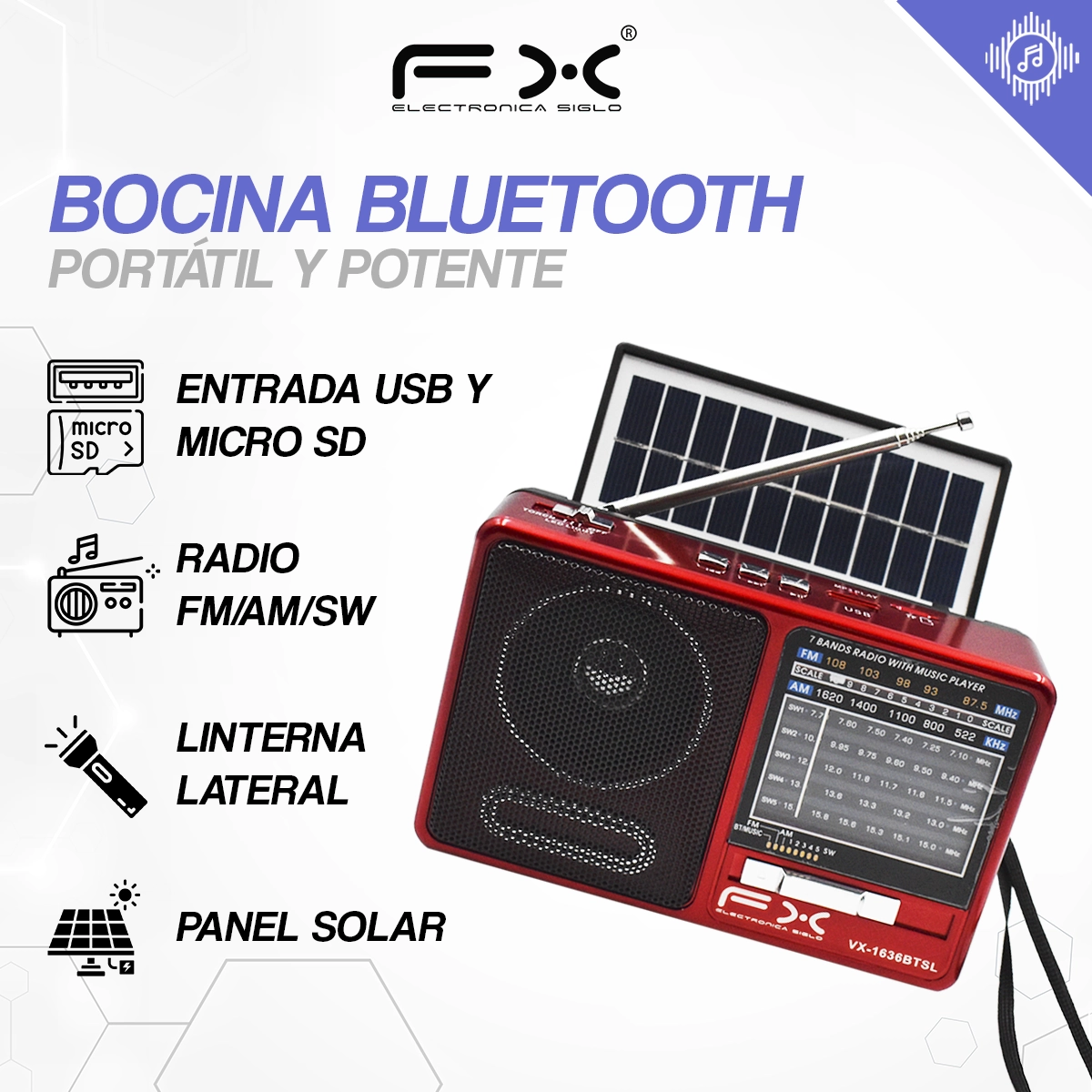 Bocina con Bluetooth VX-1636BTSL - Image 2