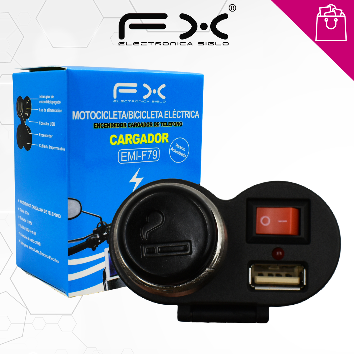 Cargador y Encendedor de Motocicleta / Bicicleta Electrica EMI-F79